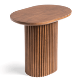 Linn Side Table - Ribbed table made from mango wood with light walnut finish. Perfect wooden side table for living room.